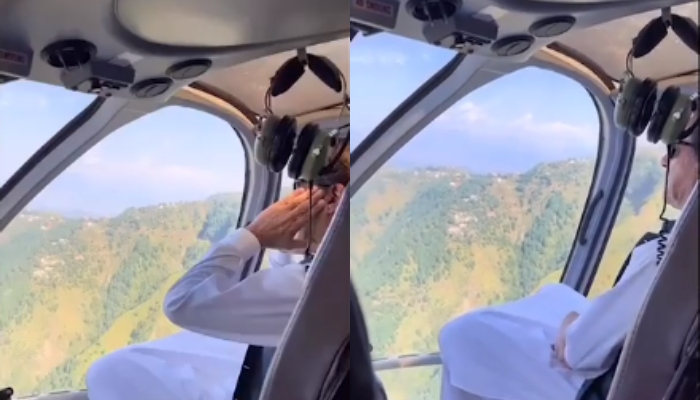 PTI Chairman Imran Khan sitting inside a helicopter. — Screengrab/Twitter