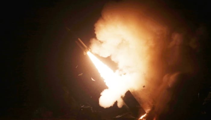 A surface-to-surface missile is fired into the sea off the east coast in this handout picture provided by the Defense Ministry, South Korea, October 5, 2022. — Reuters