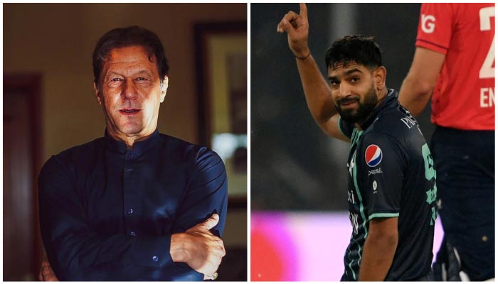 Former prime minister Imran Khan (L) and fast bowler Haris Rauf. — Instagram/AFP