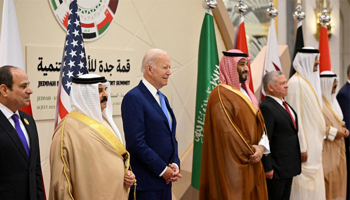Egypts President Abdel Fattah al-Sisi; Bahrains King Hamad bin Isa bin Salman al-Khalifa; US President Joe Biden; Saudi Crown Prince Mohammed bin Salman; Jordans King Abdullah II; Qatars Emir Sheikh Tamim bin Hamad al-Thani; and Kuwaits Crown Prince Meshal al-Ahmad al-Jaber al-Sabah pose for the family photo during the Jeddah Security and Development Summit (GCC+3) at a hotel in Jeddah, Saudi Arabia July 16, 2022. — Reuters/File