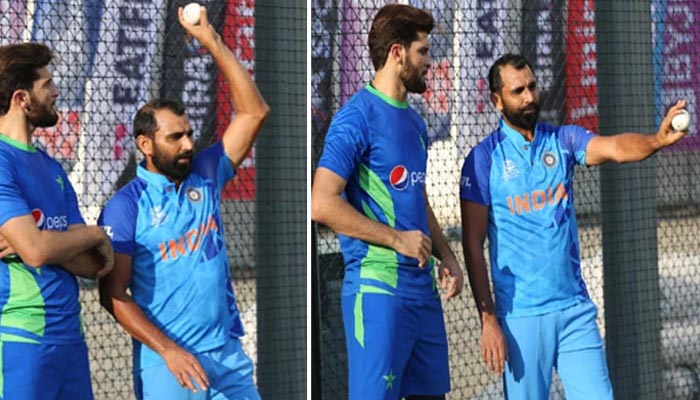Pakistan pacer Shaheen Shah Afridi (L) and Indian cricketer Mohammed Shami. — Twitter/screengrab