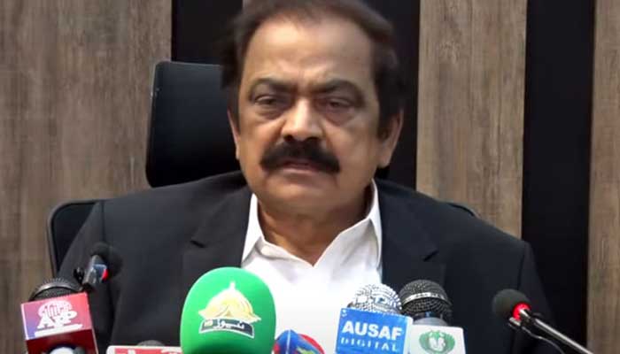 Interior Minister Rana Sanaullah addresses a press conference in Islamabad on Friday October 21, 2022. — Radio Pakistan