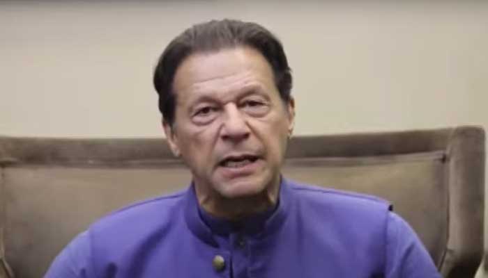 PTI Chairman and former prime minister Imran Khan speaks during a pre-recorded message. — Screengrab/YouTube/Geo News Live