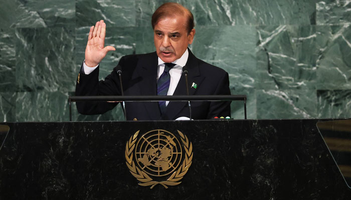 Prime Minister Shehbaz Sharif addressing the UN General Assembly. — AFP/File