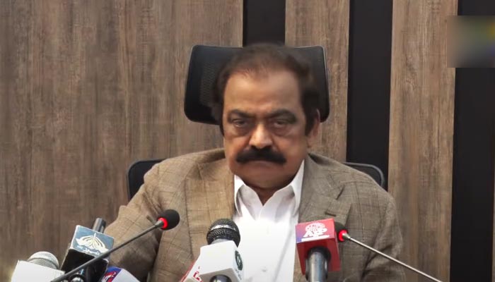 Interior Minister Rana Sanaullah addresses a press conference in Islamabad, on October 29, 2022. — YouTube Screengrab via PTVNewsLive