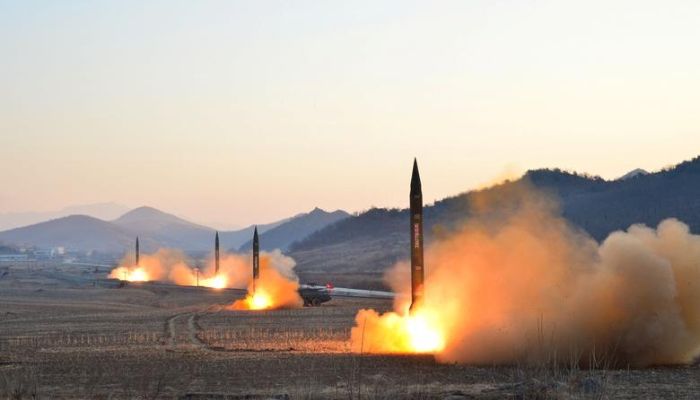 North Korean leader Kim Jong Un supervised a ballistic rocket launching drill of Hwasong artillery units of the Strategic Force of the KPA in an undated photo.— Reuters