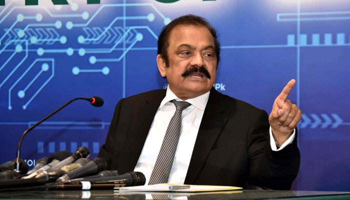 Interior Minister Rana Sanaullah addressing a press conference. — PPI/File
