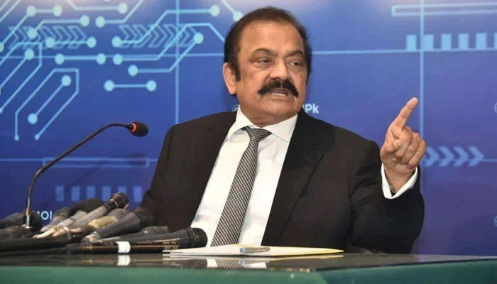Minister for Interior Rana Sanaullah talks to media.—PID/File