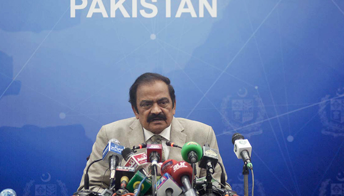 Interior Minister Rana Sanaullah addresses a press conference in Islamabad on December 1, 2022. — APP