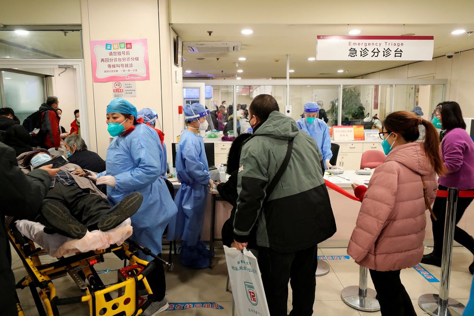 Patients line up for treatment at the emergency department of Beijing Chaoyang hospital, amid the coronavirus disease (COVID-19) outbreak in Beijing, China December 27, 2022.— Reuters