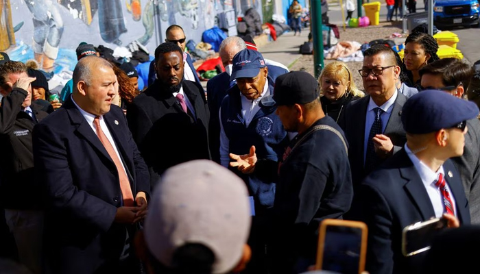 New York City Mayor Eric Adams stands outside a shelter during his visit to El Paso, Texas.— Reuters