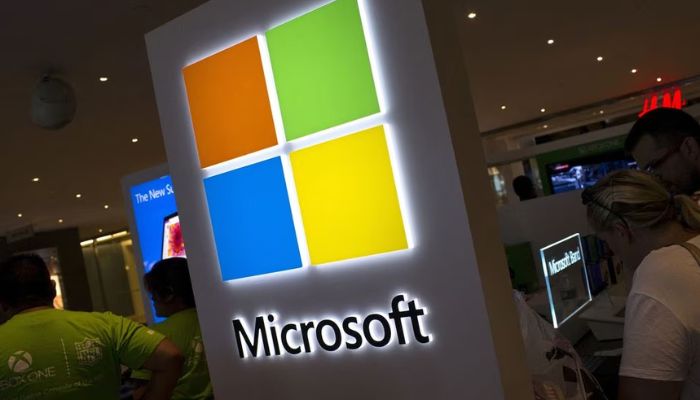 The Microsoft logo is seen at the Microsoft store in New York City, July 28, 2015. The global launch of the Microsoft Windows 10 operating system will take place on July 29.— Reuters