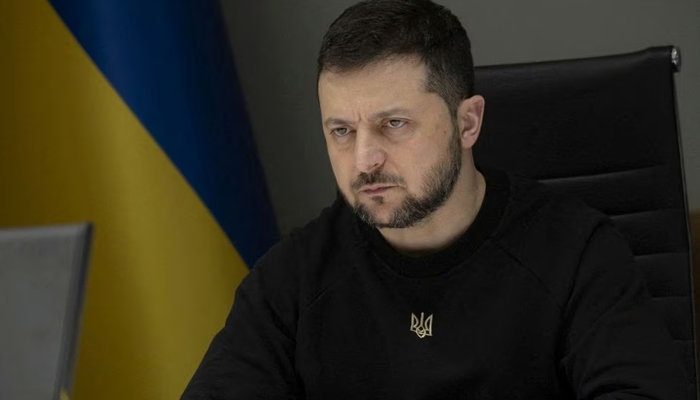 Ukraines President Volodymyr Zelenskiy speaks via video link during a meeting of ministers of defence in Kyiv, Ukraine January 20, 2023.— Reuters