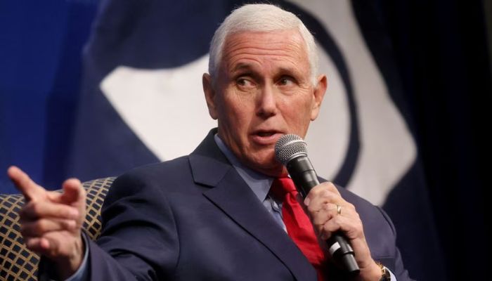 Former U.S. Vice President Mike Pence is interviewed by Kevin Roberts, president of the Heritage Foundation, in front of an audience at the Heritage Foundation in Washington, US, October 19, 2022.— Reuters