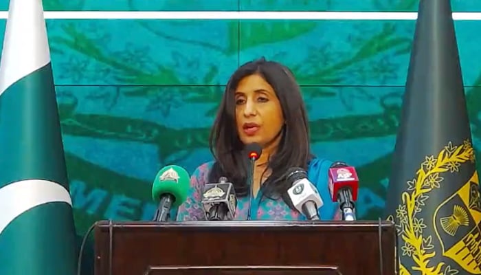 Foreign Office Spokesperson Mumtaz Zahra Baloch speaks during her weekly press briefing in Islamabad on February 2, 2023. — Facebook/MOFA