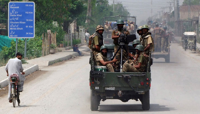 A Pakistan Army convoy patrols in a restive northern area in this undated photo. — Reuters/File
