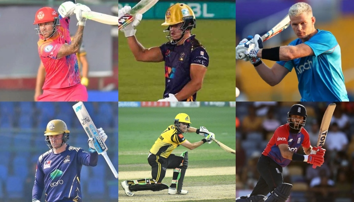 England team players (L-R) - Alex Hales, Will Smeed, Sam Billings, Jason Roy, Liam Dawson, and Moeen Ali. — PCB/ICC/Twitter