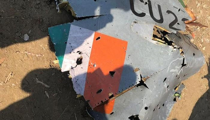 Indian Air Force (IAF) crossed the Line of Control (LoC) and two of their aircraft were shot down by Pakistan Air Force (PAF) inside Pakistani airspace on February 2019. — Geo News screengrab/File