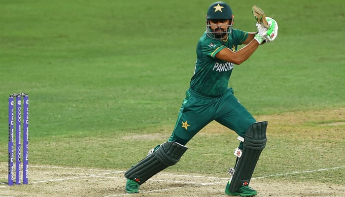 Pakistan captain Babar Azam hits a shot in this undated photo. — AFP/File