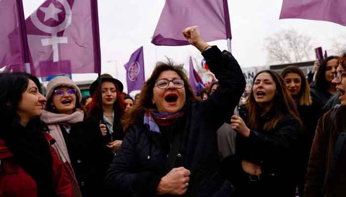 People take part in a demonstration ahead of the International Womens Day, in Istanbul, Turkey, March 5, 2023. — Reuters