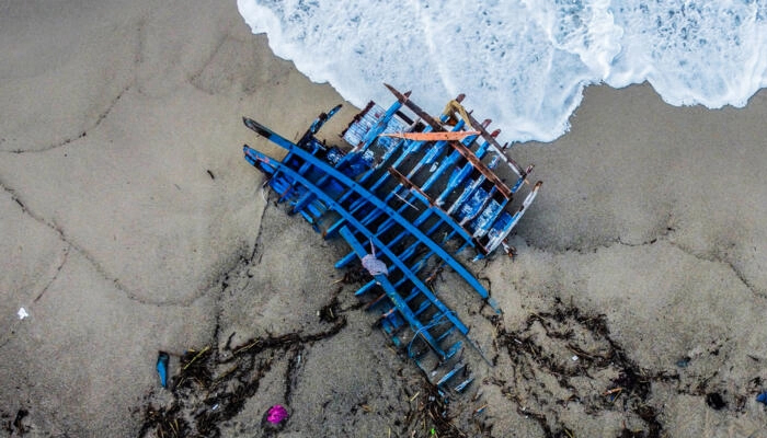 The picture shows the wreck of a boat at the shore where the bodies of a migrant boat tragedy washed up near the Italian city of Cutro. — AFP/File