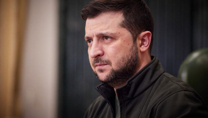 Ukrainian President Volodymyr Zelensky speaks in Kyiv on 17 March 2022. (Ukrainian Presidential Press Service/AFP)