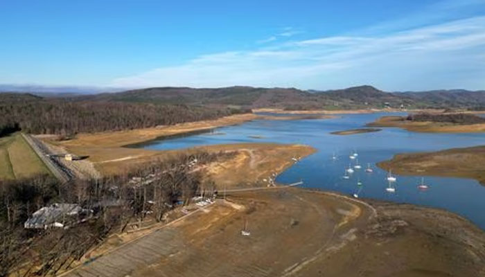 General view of the partially dry Lake Montbel is seen at the foot of the Pyrenees Mountains as France faces records winter dry spell raising fears of another summer of droughts and water restrictions, March 13, 2023. —Reuters