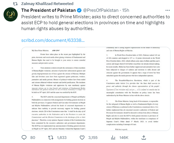 A screenshot showing Zalmay Khalilzads retweet. — Twitter/realZalmayMK