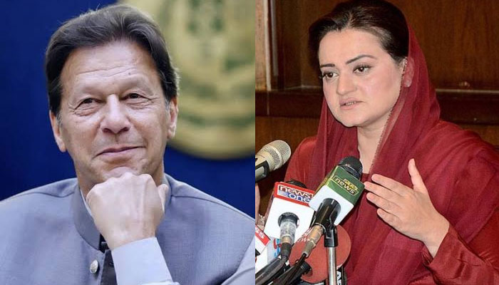 Pakistan Tehreek-e-Insaf Chairman Imran Khan and Federal Minister for Information and Broadcasting Marriyum Aurangzeb. — Twitter/ @WajeehSaim/ APP