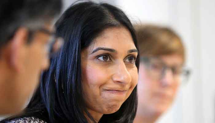 Britains Home Secretary Suella Braverman and Britains Prime Minister Rishi Sunak attend a meeting of the Grooming Gang Taskforce during a visit to the offices of the National Society for the Prevention of Cruelty to Children (NSPCC) in Leeds, Britain April 3, 2023. —Reuters