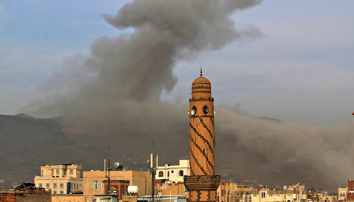 This photo shows smoke billowing following an airstrike by the Saudi-led coalition in the Houthi-controlled Yemeni capital Sanaa. — AFP/File