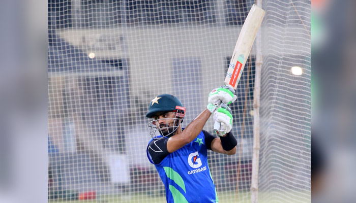 Pakistan cricketer Babar Azam during a training session ahead of the series against New Zealand. — Twitter/PCB