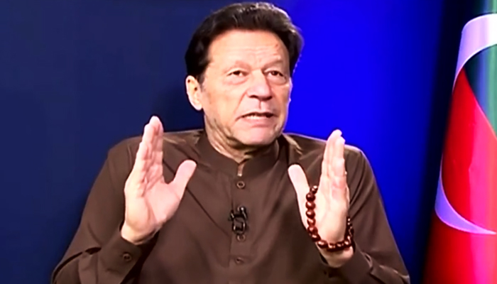 Pakistan Tehreek-e-Insaf Chairman Imran Khan speaks during an interview, in this still taken from a video. — Twitter/@/PTIofficial