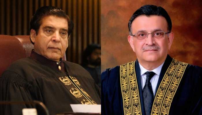 Speaker of the National Assembly Raja Pervaiz Ashraf (left) and  Chief Justice Umar Ata Bandial. — Twitter/@NAofPakistan/Supreme Court of Pakistans website