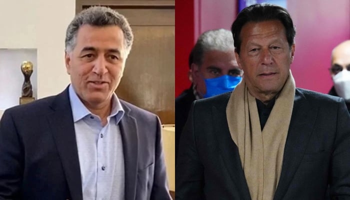Lt Gen (retd) Faiz Hamid and PTI chairman Imran Khan. — Twitter/AFP/Files