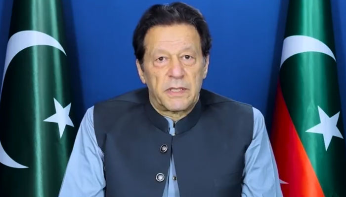 PTI Chairman Imran Khan address his supporters on May 28, in this still taken from a video. — Twitter/ @PTIofficial