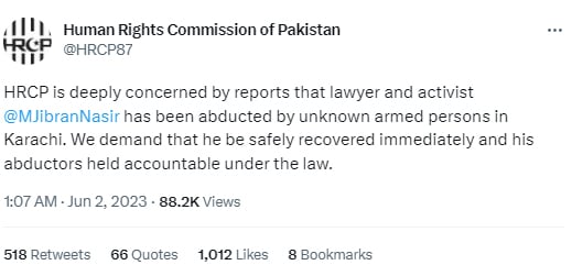 Lawyer Jibran Nasir picked up at gunpoint, wife Mansha Pasha calls for prayers