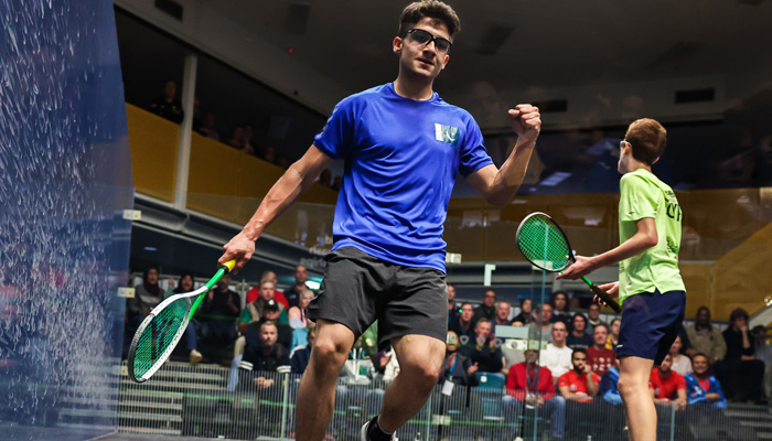 World Junior Squash Champion Hamza Khan celebrates his victory during the WSF World Junior Squash Championships Mens Final on July 23, 2023. — Twitter/@WorldSquash