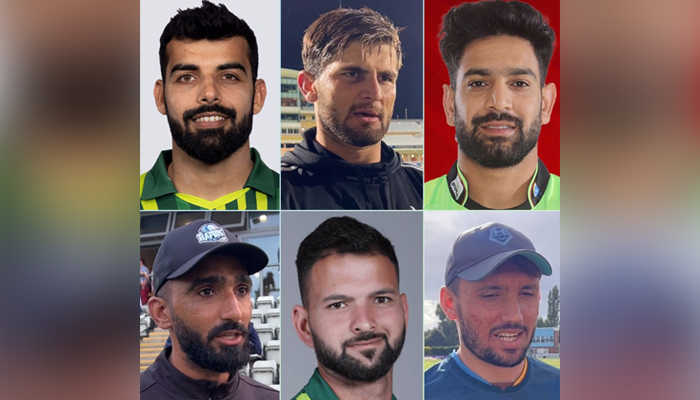 (Clockwise) Shadab Khan, Shaheen Shah Afridi, Haris Rauf, Usama Mir, Ihsanullah, and Zaman Khan. — Reporter