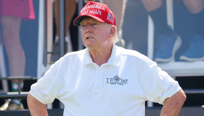 Former President Donald Trump during day three of the LIV Golf Invitational - Bedminster at Trump National Golf Club on August 13, 2023, in Bedminster, New Jersey. — AFP