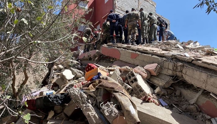 Rescuers carry a search operation following a powerful earthquake, in Amizmiz, Morocco, on September 9, 2023. —Reuters