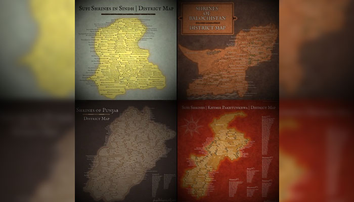 A comprehensive district-wise map of shrines across Pakistans four provinces prepared by Komal Salman. &mdash; Reporter