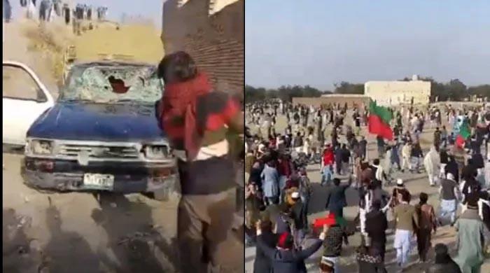 Two injured as PTI workers, police clash during election rally in Karak