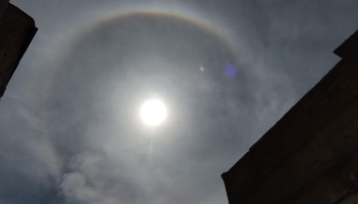 The picture shows a halo around sun in Karachi on Saturday, April 20, 2024. — Jawad Memon