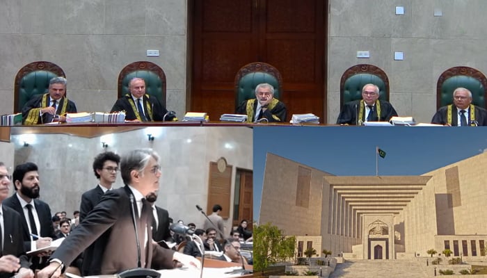 Chief Justice of Pakistan Qazi Faez Isa (centre) during the hearing, on July 1, 2024. — Screengrab/GeoNews