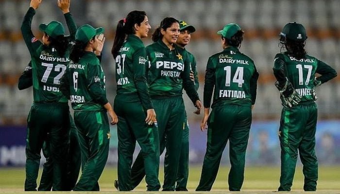 Pakistan women cricket team huddled during a match. — PCB/File