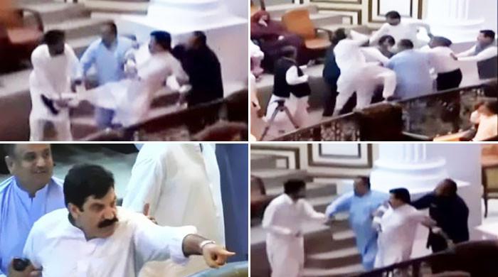 WATCH: PTI lawmaker, others engage in fistfight, kicking in KP Assembly