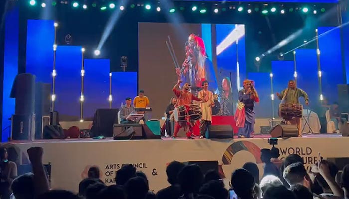 Artist performing at the ongoing World Culture Festival at the Arts Council of Pakistan (APC) in Karachi on October 12, 2024. — Instagram/@acpkhiofficial