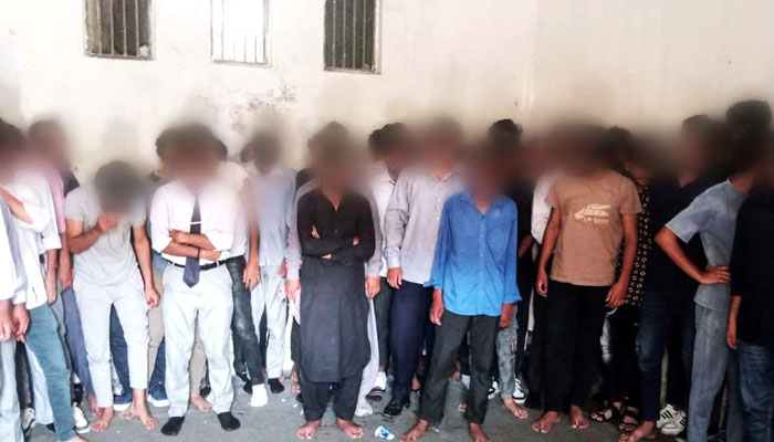 Students arrested by police over alleged involvement in violent protests in Rawalpindi on October 17, 2024. — Reporter