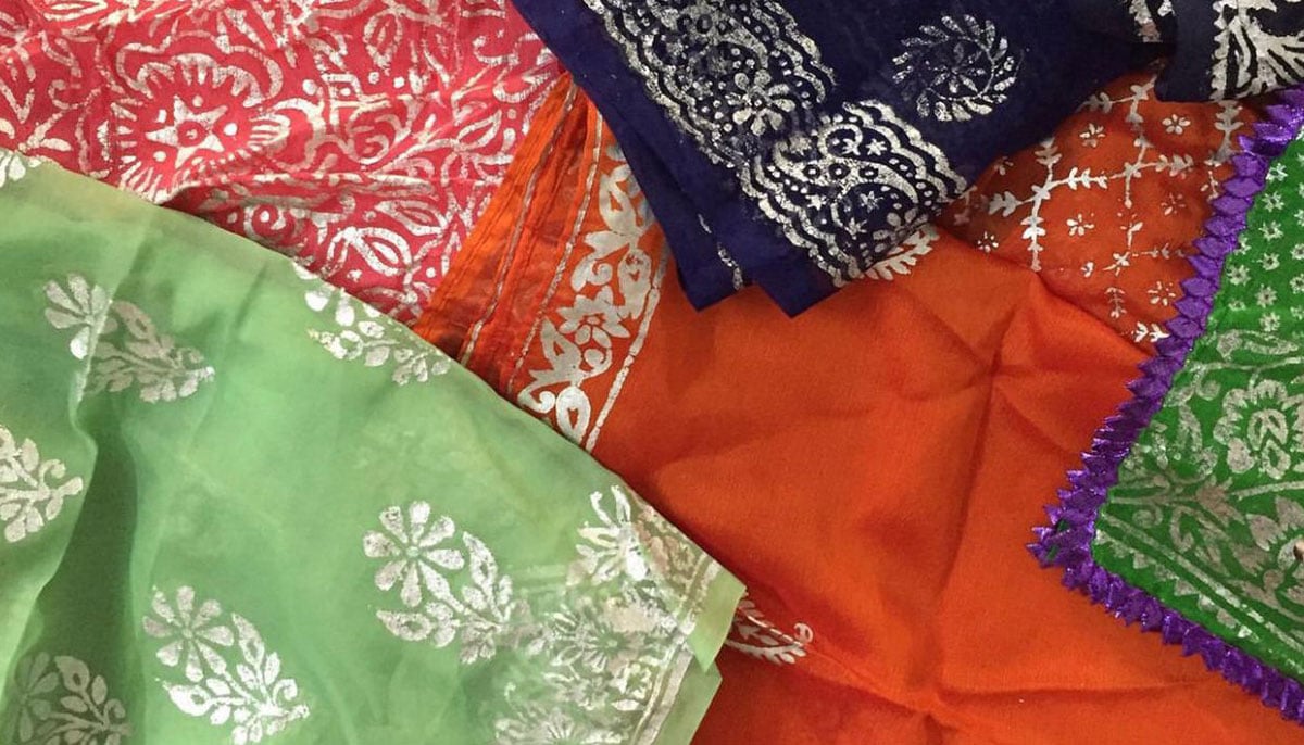 A collection of chaapa designs made on different coloured cloth in Karachi. &mdash; Photo by author